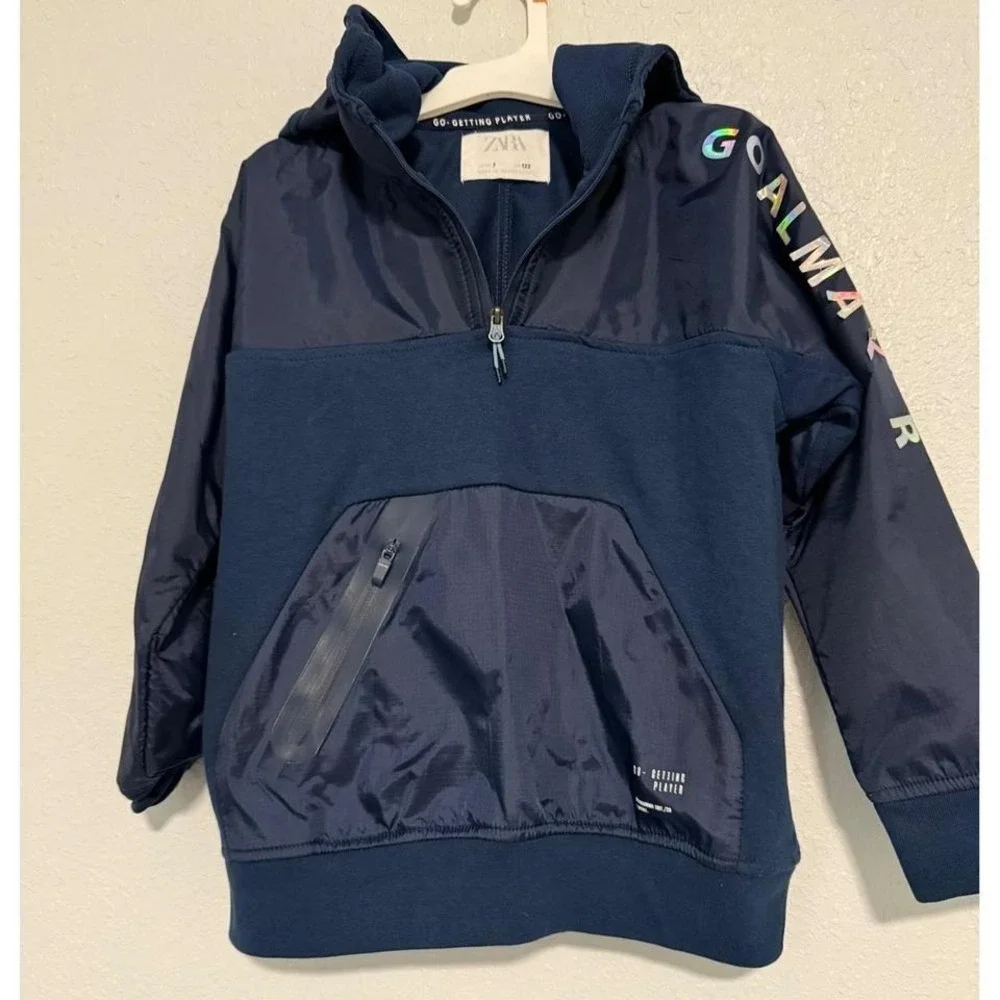 ZARA Boys Navy Blue Go‎ Getter Player Anorak Hoodie Jacket Size 7 122